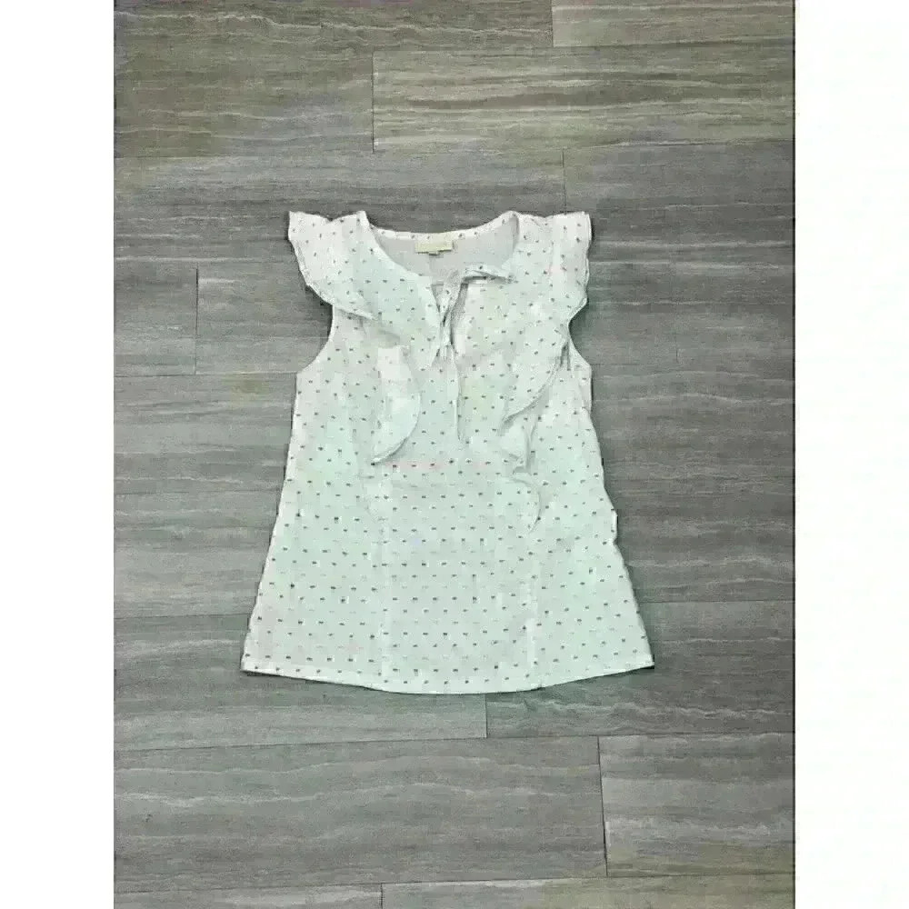 Mod Cloth White Ruffle Sleeveless Tank Top with Stitched Polka Dots Womens S - Picture 2 of 7